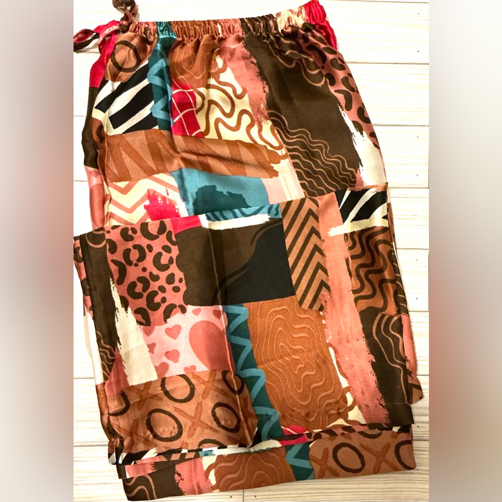 Multicolored Print Satin Look Pajama Pants